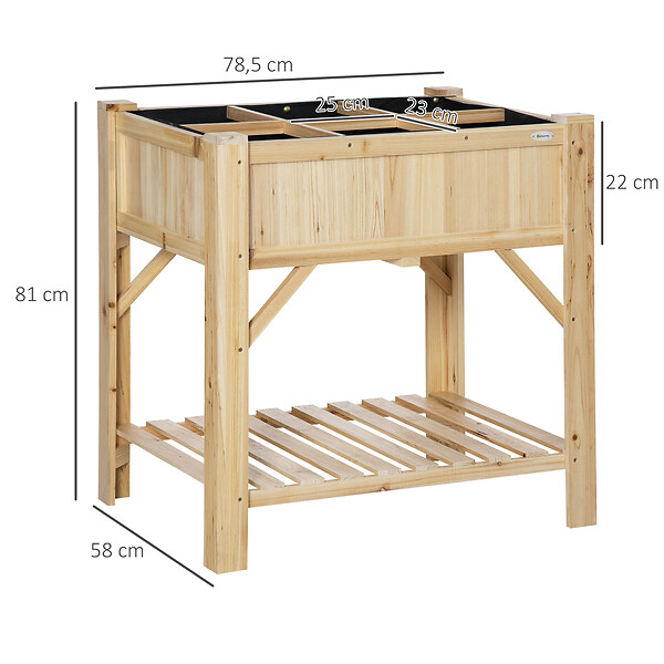 OUTSUNNY - Jardinière sur pieds - carré potager avec étagère - dim. 78L x 58l x 81H cm - 6 compartiments - feutre drainage inclus - bois sapin pré-huilé - large