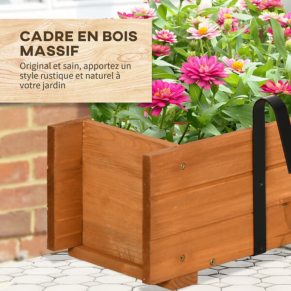 OUTSUNNY - Jardinière suspendue pour fleurs plantes - balconnière - crochets, système d'irrigation intégrés - bois sapin pré-huilé - large