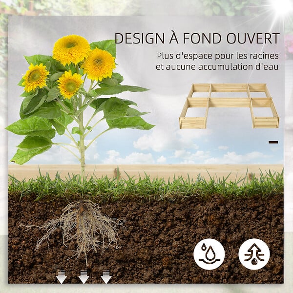 OUTSUNNY - Lot de 5 jardinières - ensemble de 5 carrés potagers - forme personnalisable - bois de sapin pré-huilé - large