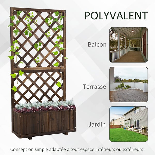 OUTSUNNY - Jardinière avec treillis - bac à  fleurs - jardinière sur pied - dim. 72,5L x 31,5l x 149,5H cm inserts d'irrigation inclus bois sapin traité carbonisation - large