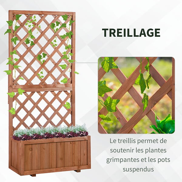 OUTSUNNY - Jardinière avec treillis - bac à fleurs - jardinière sur pied - dim. 72,5L x 31,5l x 149,5H cm inserts d'irrigation inclus bois sapin pré-huilé - large