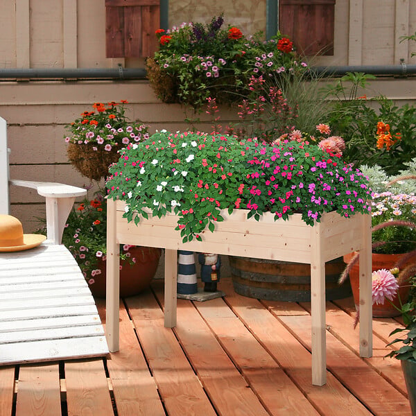 OUTSUNNY - Jardinière sur pieds potager dim. 122L x 56l x 76H cm inserts d'irrigation + feutre de drainage inclus bois massif sapin - large