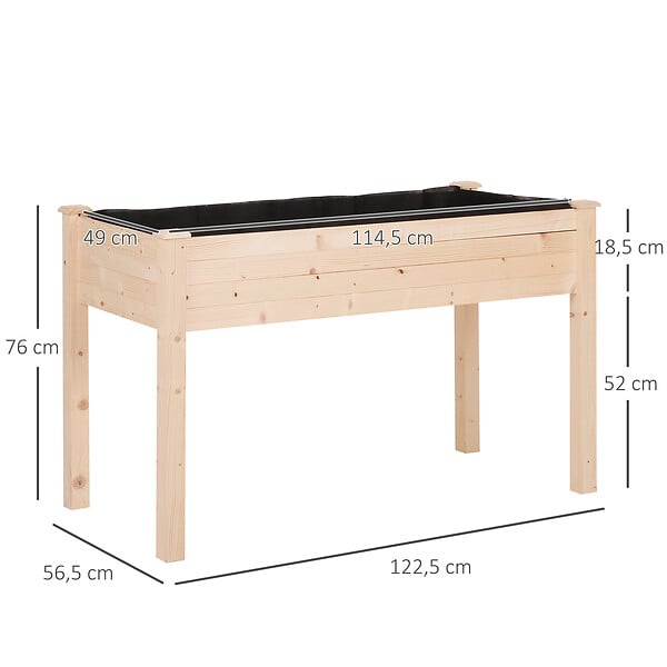 OUTSUNNY - Jardinière sur pieds potager dim. 122L x 56l x 76H cm inserts d'irrigation + feutre de drainage inclus bois massif sapin - large