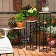 OUTSUNNY - Support pots de fleurs 3 pièces - lot de 3 étagères à fleurs - portes plantes - acier époxy noir plateaux aspect bois de noyer - vignette