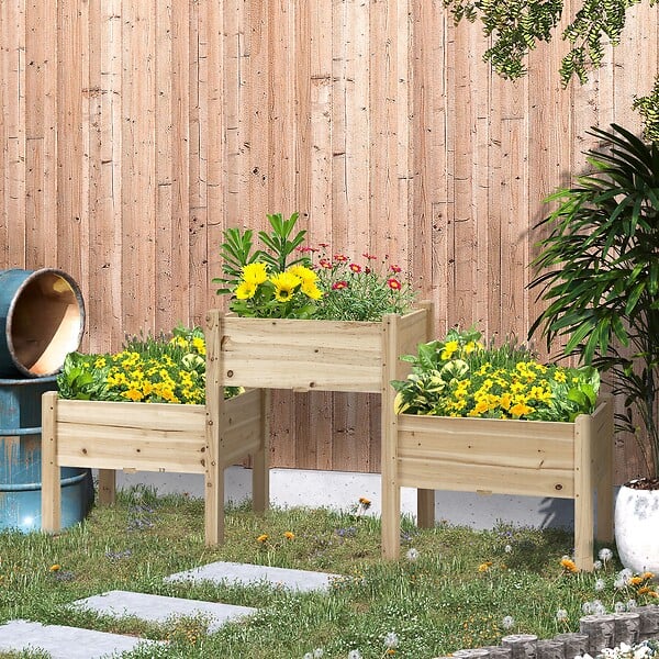 OUTSUNNY - Jardinière sur pieds carré potager 2 étages dim. 184L x 45l x 80H cm inserts d'irrigation bois sapin pré-huilé - large