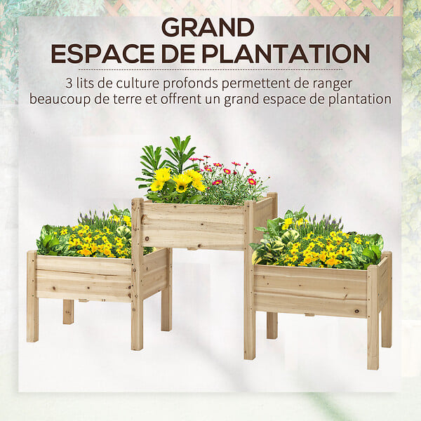 OUTSUNNY - Jardinière sur pieds carré potager 2 étages dim. 184L x 45l x 80H cm inserts d'irrigation bois sapin pré-huilé - large