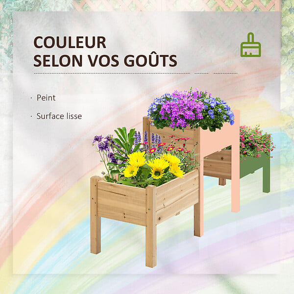 OUTSUNNY - Jardinière sur pieds carré potager 2 étages dim. 184L x 45l x 80H cm inserts d'irrigation bois sapin pré-huilé - large