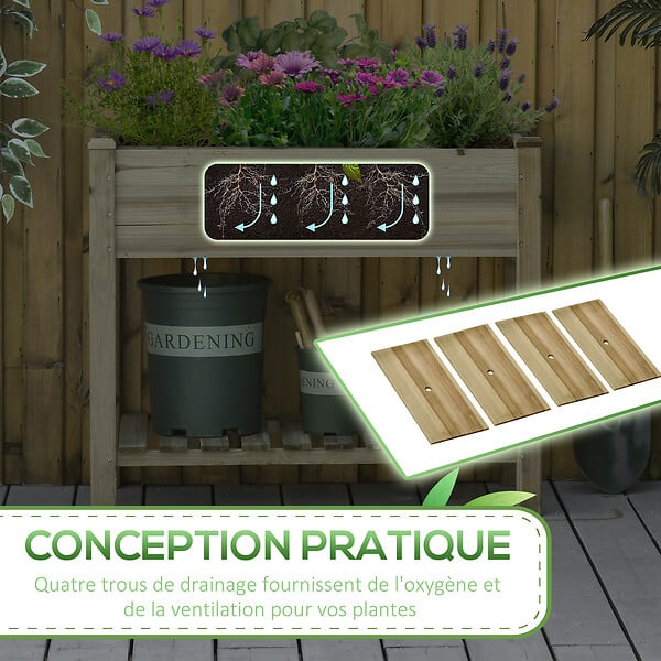OUTSUNNY - Jardinière sur pieds potager avec étagère à lattes dim. 91L x 51l x 76H cm bois sapin autoclave - large