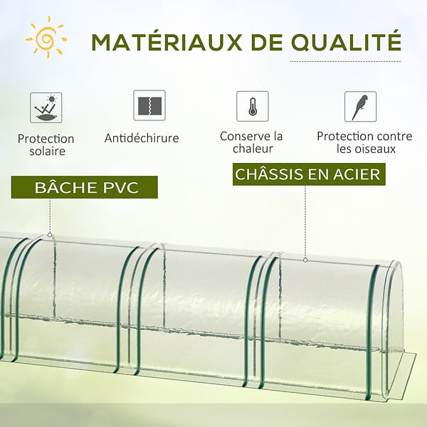 OUTSUNNY - Serre de jardin tunnel 2,95L x 1l x 0,8H m 3 portes zippées bâche PVC transparent métal époxy vert - large