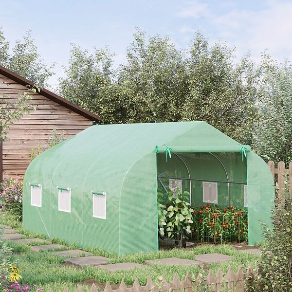 OUTSUNNY - Serre tunnel de jardin 3,5 x 3 x 2 m grande taille 6 fenêtres vert - large
