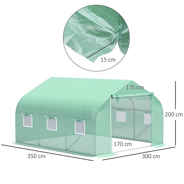OUTSUNNY - Serre tunnel de jardin 3,5 x 3 x 2 m grande taille 6 fenêtres vert - large