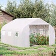OUTSUNNY - Serre tunnel de jardin 3,5 x 3 x 2 m grande taille 6 fenêtres blanc - vignette