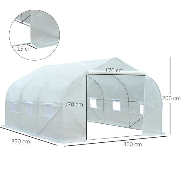 OUTSUNNY - Serre tunnel de jardin 3,5 x 3 x 2 m grande taille 6 fenêtres blanc - large