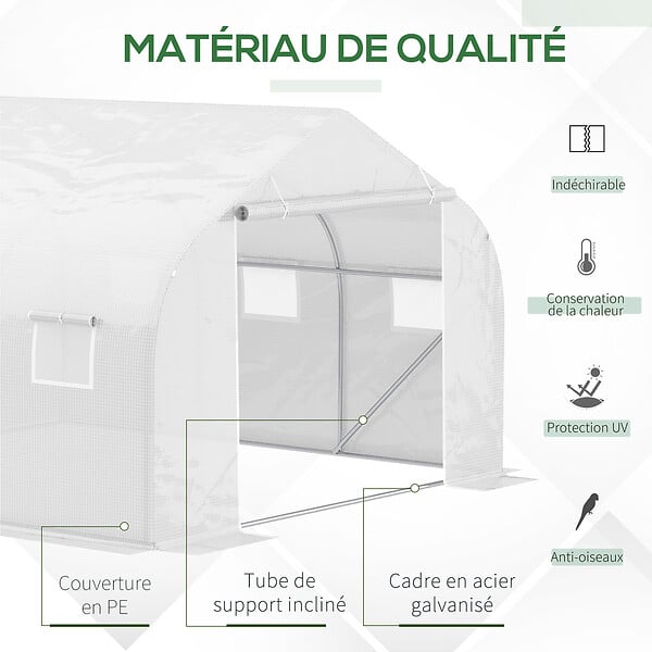 OUTSUNNY - Serre tunnel de jardin 3,5 x 3 x 2 m grande taille 6 fenêtres blanc - large