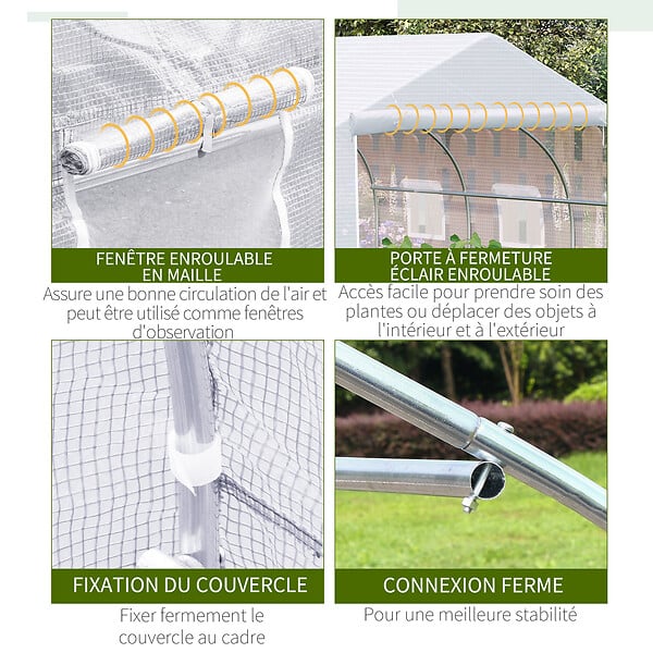 OUTSUNNY - Serre tunnel de jardin 3,5 x 3 x 2 m grande taille 6 fenêtres blanc - large
