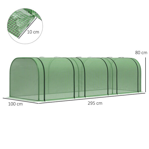 OUTSUNNY - Mini serre de jardin serre à  tomates 2,95L x 1l x 0,8H m acier PE haute densité 140 g/mÂ² anti-UV 3 fenêtres zip enroulables vert - large