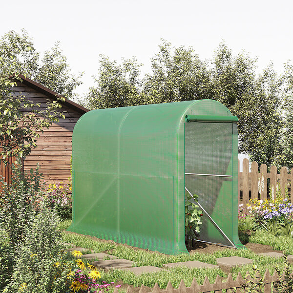 OUTSUNNY - Serre de jardin serre à tomates dim. 3L x 1l x 2H m porte zippée déroulante 2 fenêtres latérales enroulables acier PE haute densité vert - large