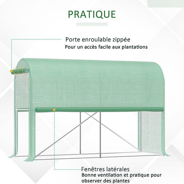 OUTSUNNY - Serre de jardin serre à tomates dim. 3L x 1l x 2H m porte zippée déroulante 2 fenêtres latérales enroulables acier PE haute densité vert - large
