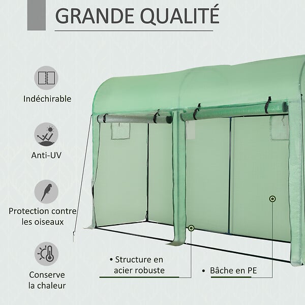 OUTSUNNY - Serre de Jardin serre à  tomates dim. 3L x 1l x 2H m 2 portes zippées déroulantes 4 fenêtres enroulables acier PE haute densité 140 g/mÂ² anti-UV vert - large