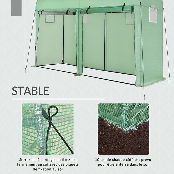 OUTSUNNY - Serre de Jardin serre à  tomates dim. 3L x 1l x 2H m 2 portes zippées déroulantes 4 fenêtres enroulables acier PE haute densité 140 g/mÂ² anti-UV vert - large