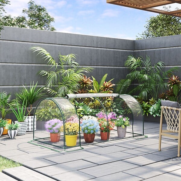 OUTSUNNY - Serre de jardin tunnel serre à  tomates dim. 2L x 1l x 0,8H m 2 portes zippées bâche PVC transparent acier époxy vert - large