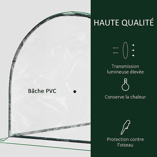 OUTSUNNY - Serre de jardin tunnel serre à  tomates dim. 2L x 1l x 0,8H m 2 portes zippées bâche PVC transparent acier époxy vert - large