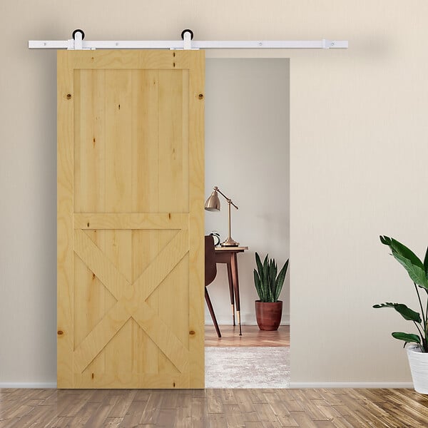HOMCOM - Kit de porte coulissante système galandage pour porte épaisseur 35-45 ou 40-45 mm longueur rail 1,83 m charge max. 100 Kg acier blanc - large