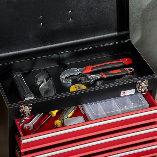 DURHAND - Boite à  outils métallique coffret à  outils caisse à  outils 4 tiroirs + plateau tôle acier rouge noir - large