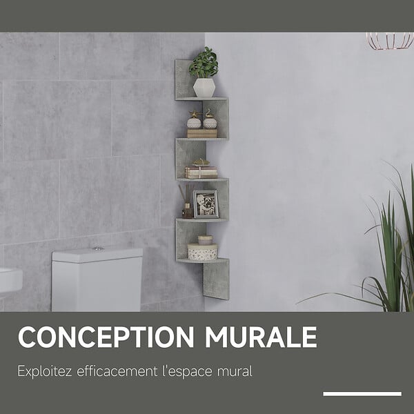 HOMCOM - Étagère d'angle étagère de rangement design contemporain zig zag 20L x 20l x 126H cm 5 niveaux panneaux de particules gris - large