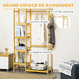 HOMCOM - Penderie porte-manteaux - 5 étagères, espace penderie, 2 patères - dim. 90L x 30l x 155H cm - bois bambou - vignette