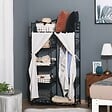 HOMCOM - Armoire penderie multi-rangement - 5 étagères - dim. 84L x 42l x 158,5H cm - métal noir motif fleurs 2 rideaux blanc - vignette
