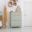 HOMCOM - Meuble à chaussures style bohème chic - 2 portes abattantes 2 étagères réglables tiroir - MDF vert d'eau aspect rotin - vignette