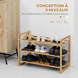 HOMCOM - Étagère à chaussures bambou 3 étagères style naturel dim. 76L x 33l x 51H cm - vignette