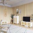 HOMCOM - Meuble chaussures banc à chaussures 2 en 1 style bohème chic 2 portes coulissantes - MDF blanc cannage rotin - vignette