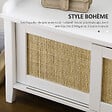 HOMCOM - Meuble chaussures banc à chaussures 2 en 1 style bohème chic 2 portes coulissantes - MDF blanc cannage rotin - vignette
