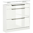 HOMCOM - Armoire à chaussures avec 2 tiroirs rabattables + 1 tiroir coulissant + 1 comptoir et 1 plateau en verre étagère réglable sur 2 niveaux 89 x 23 x 96 cm blanc - vignette