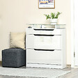 HOMCOM - Armoire à chaussures avec 2 tiroirs rabattables + 1 tiroir coulissant + 1 comptoir et 1 plateau en verre étagère réglable sur 2 niveaux 89 x 23 x 96 cm blanc - vignette