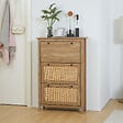 HOMCOM - Meuble à chaussures 3 portes abattants dim. 80L x 23,5L x 121,5H cm aspect bois effet cannage rotin - vignette