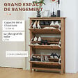 HOMCOM - Meuble à chaussures 3 portes abattants dim. 80L x 23,5L x 121,5H cm aspect bois effet cannage rotin - vignette