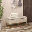 HOMCOM - Banc banquette coffre de rangement 2 en 1 piètement acier doré assise capitonnée tissu beige - vignette