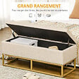 HOMCOM - Banc banquette coffre de rangement 2 en 1 piètement acier doré assise capitonnée tissu beige - vignette