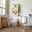 HOMCOM - Porte-serviette autoportant 3 barres - dim. 48L x 25l x 94H cm - bois bambou acier blanc - vignette