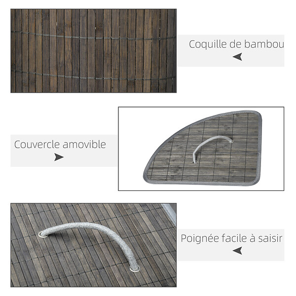 HOMCOM - Panier à linge d'angle corbeille à linge bac à linge 55 L couvercle sac amovible poignée bambou tissu gris - large