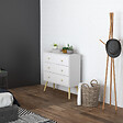 HOMCOM - Commode 3 tiroirs design scandinave piètement effilé incliné bois pin panneaux blanc - vignette