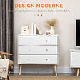 HOMCOM - Commode 3 tiroirs design scandinave piètement effilé incliné bois pin panneaux blanc - vignette