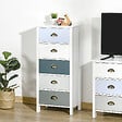 HOMCOM - Meuble de rangement chiffonnier style néo-rétro 5 tiroirs poignées coquilles MDF blanc bleu gris - vignette