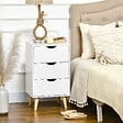 HOMCOM - Meuble de rangement chiffonnier 3 tiroirs design scandinave piètement effilé incliné bois pin panneaux blanc - vignette