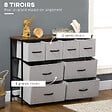HOMCOM - Commode meuble de rangement 8 tiroirs - dim. 100L x 30l x 78H cm - structure acier noir tissu pliant gris - vignette