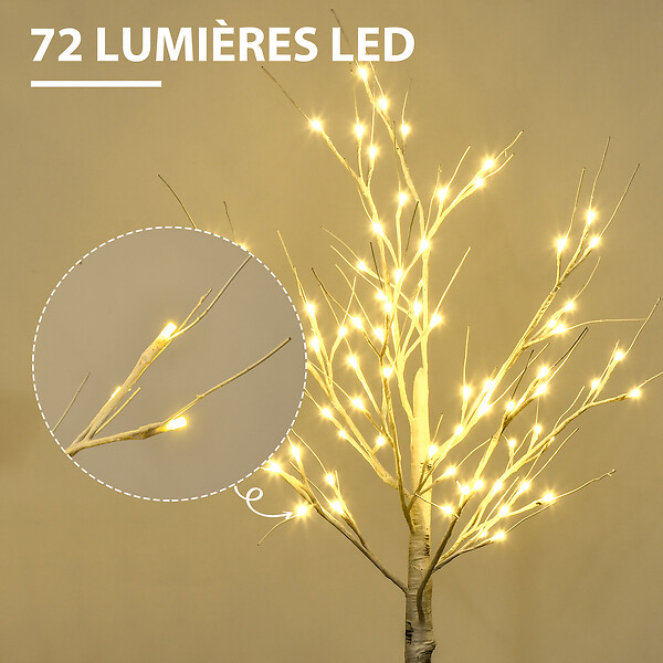 HOMCOM - Arbre lumineux LED - décoration lumineuse de Noël - 72 LEDS - 1,2H m - métal PP blanc - large