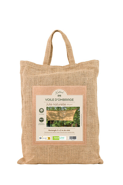 JARDILINE - Voile d'ombrage en toile de jute - Naturel - L.300xl.200cm - large